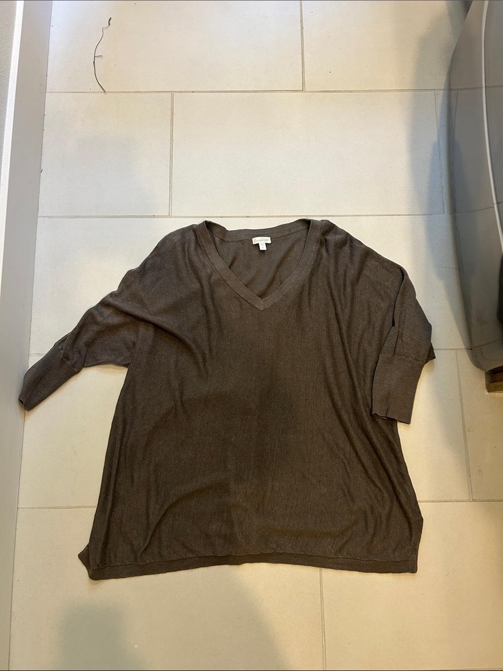 Garnet Hill Relaxed V-Neck Sweater in Dark Brown XL 100% organic linen